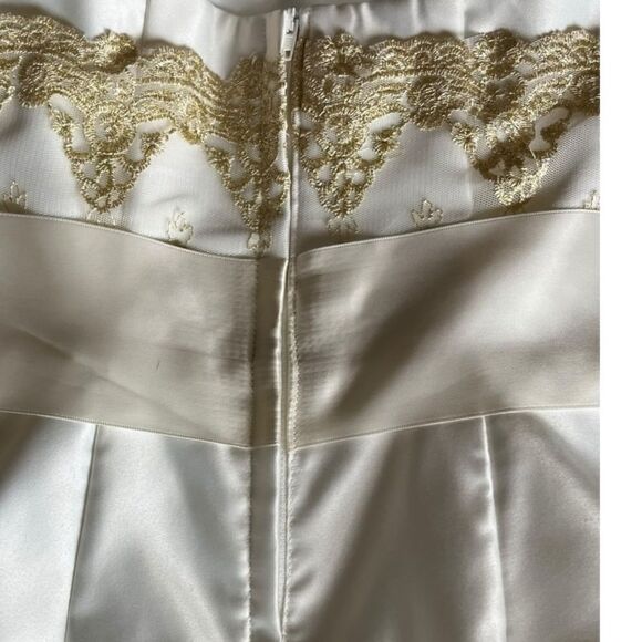 Vintage Gunne Sax Jessica McClintock Strapless Creme Satin Ruched Prom Dress - Picture 3 of 10